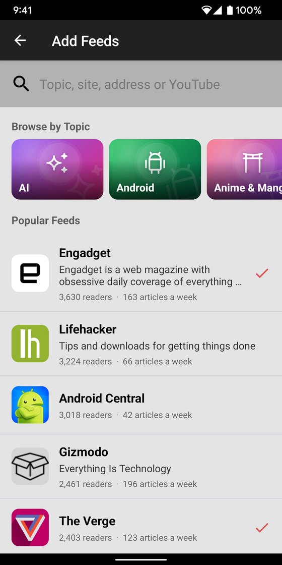 Add Feeds in the Android app