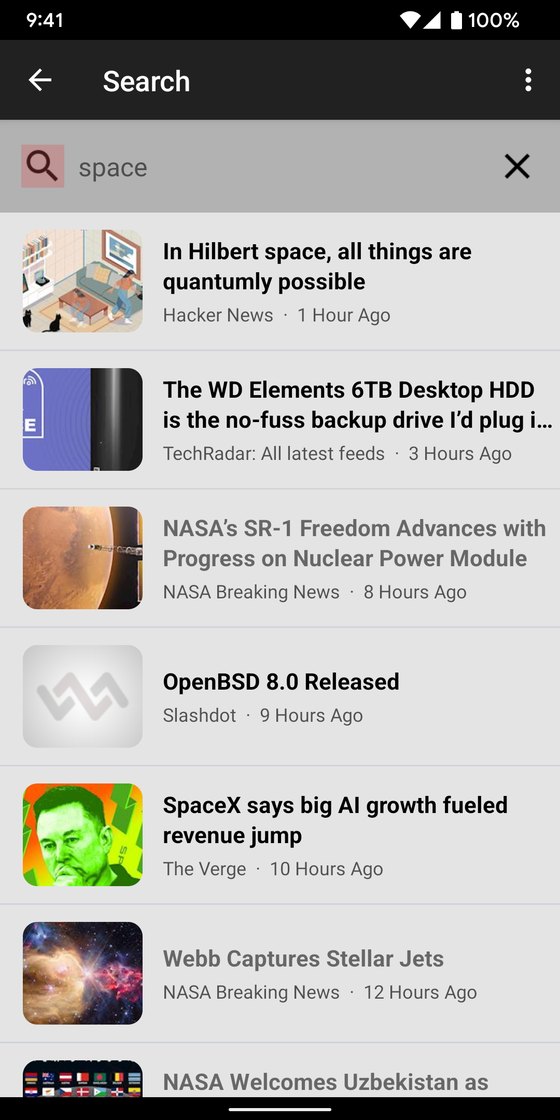 Search results in the Android app